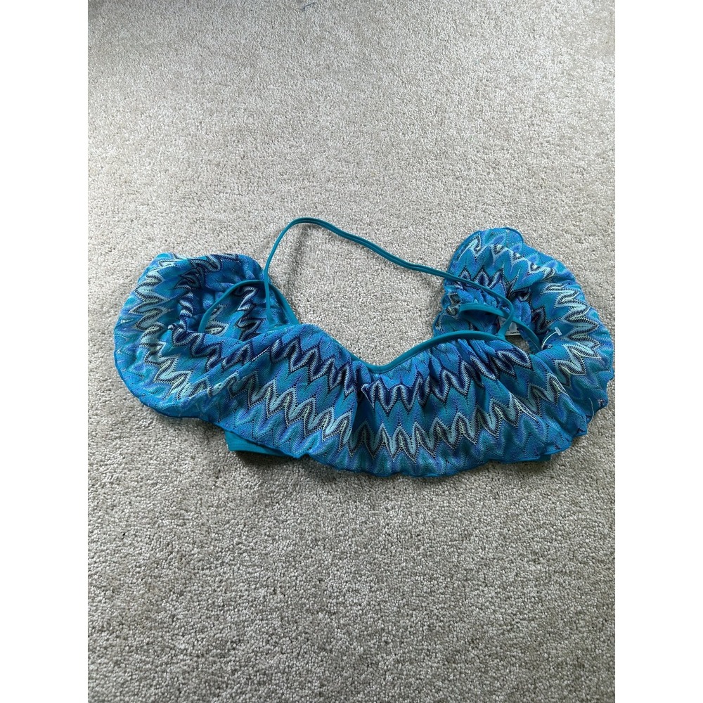 Hula Honey Women's Swimwear Top Medium Blue‎ Zigzag Padded